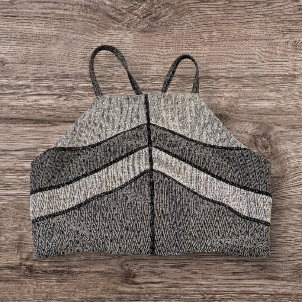 Free People Movement Chevron Knit Sports Bra Crop Top Gray Black Small Yoga